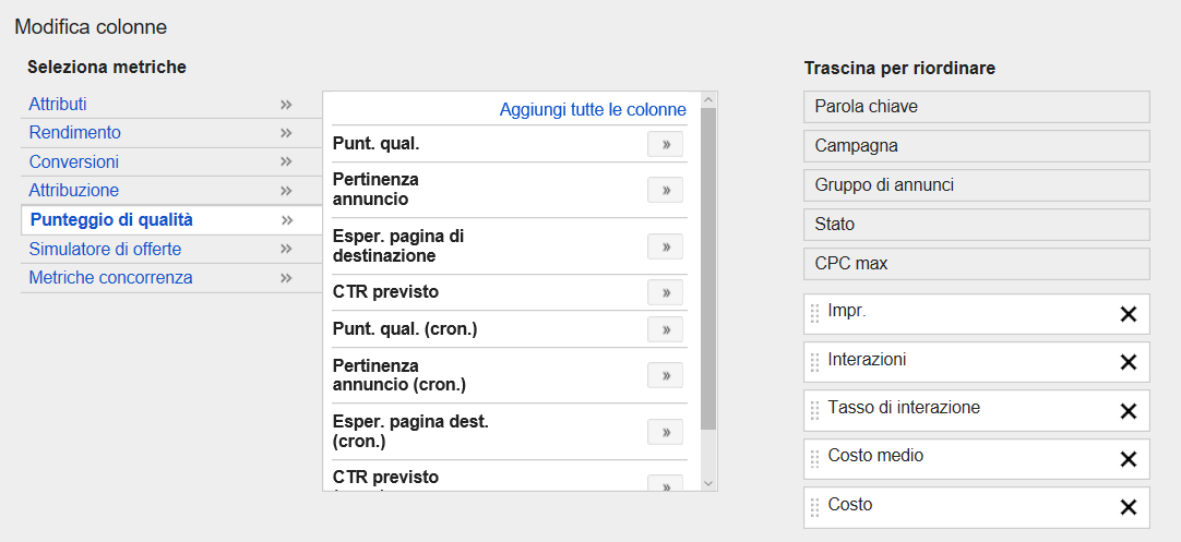 google ads punteggio di qualità